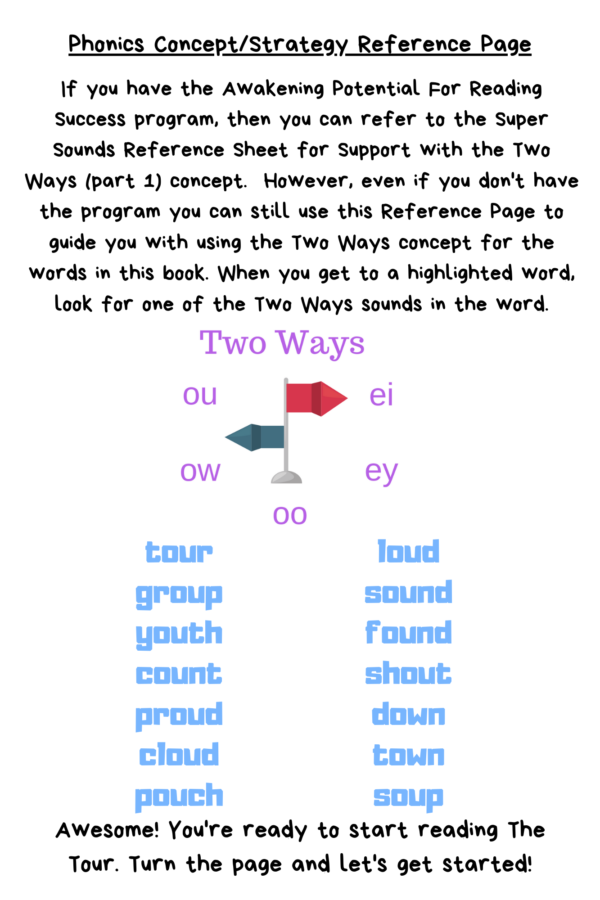 The tour decodable books phonics concept description page